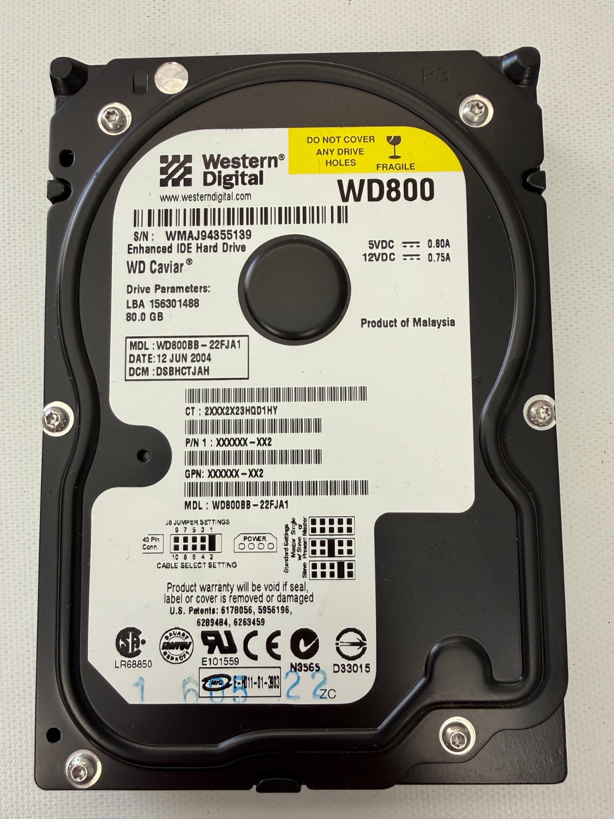 WESTERN DIGITAL WD800BB 3.5″ 80GB IDE HARD DRIVE WD800 WD CAVIAR