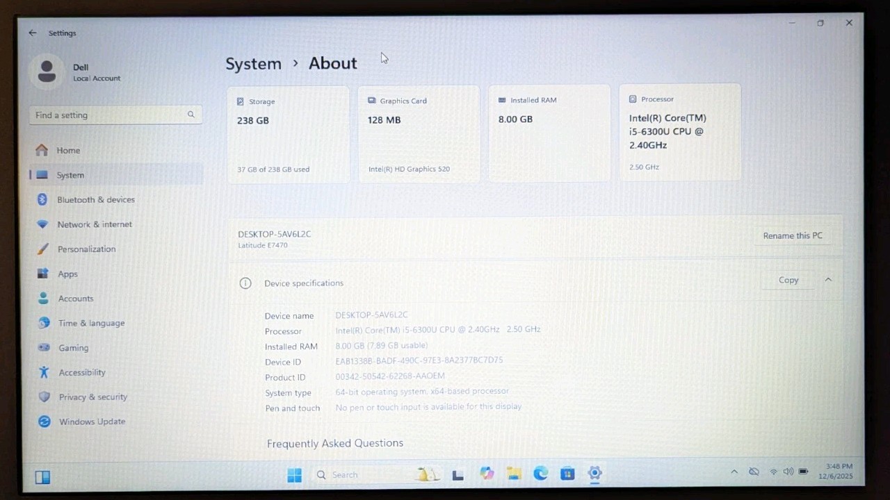 Dell Latitude E7470 14″ Laptop i5-6300U 2.40GHz 8GB RAM 256GB SSD Win 11 Pro