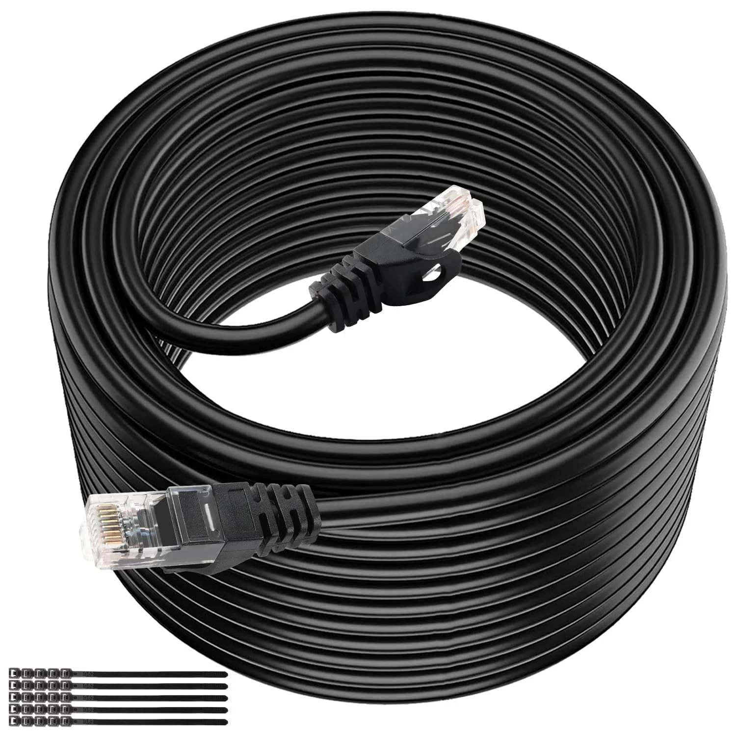 50ft Black Cat6 Ethernet Cable Heavy Duty Internet Cord with 25 Zip Ties