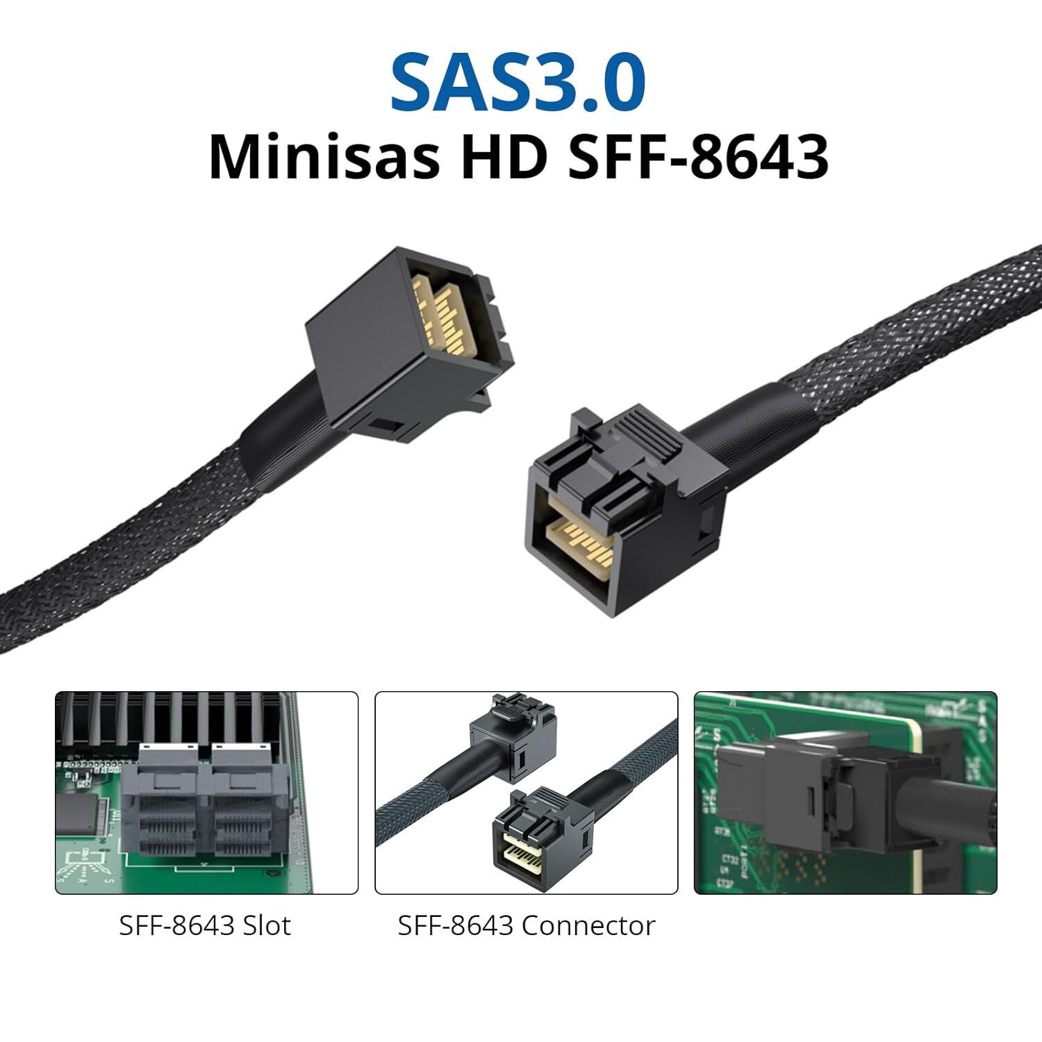 2 Packs Mini SAS Cable SFF-8643 to SFF-8643, 12Gbps HD 100-Ohm 0.5~1 meters