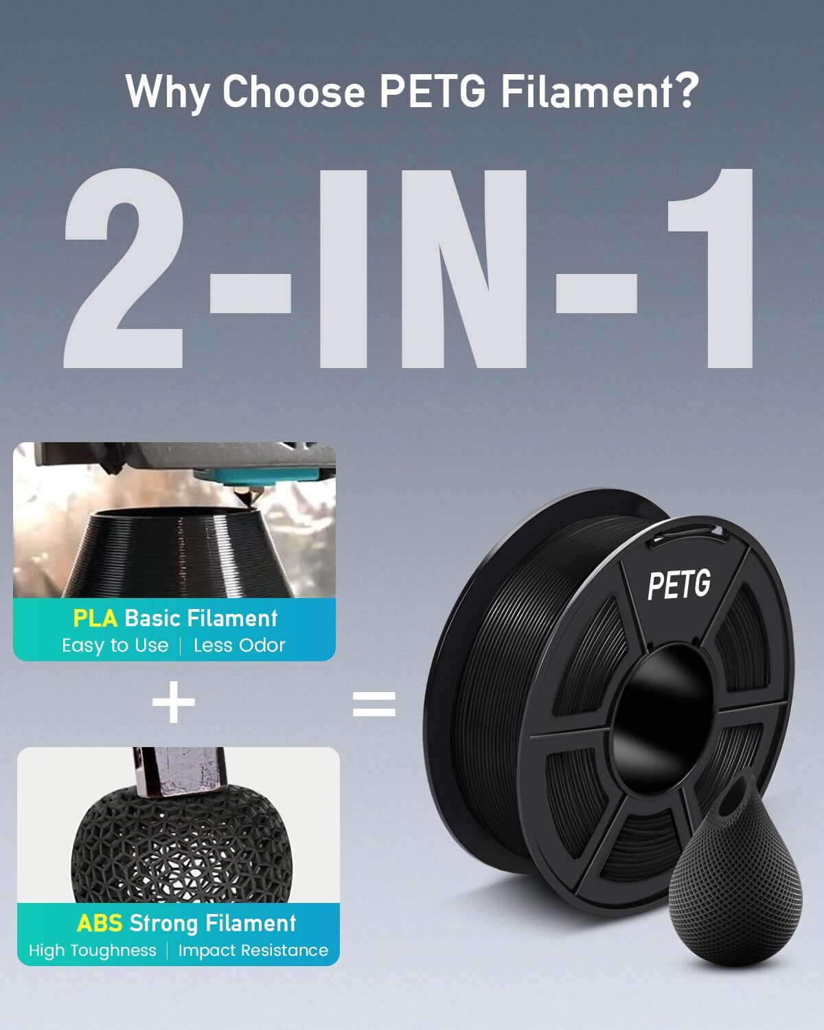 SUNLU PETG 3D Printer Filament 1.75mm with Spool Black +/- 0.02mm 5KG Pack