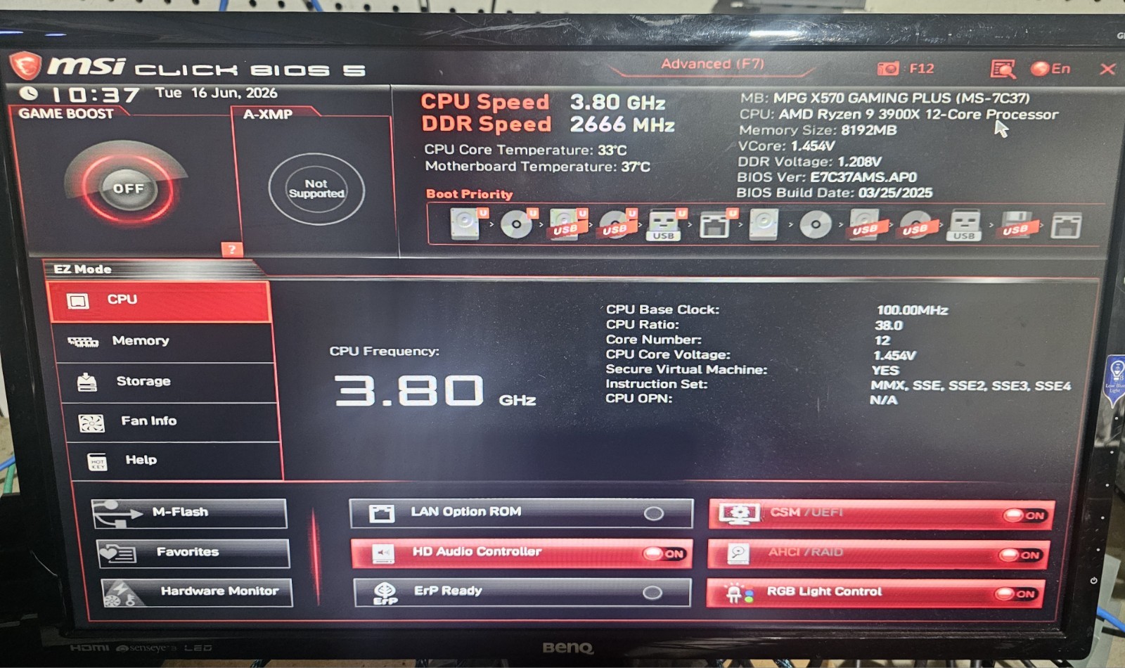 MSI MPG X570 GAMING PLUS AM4 ATX Motherboard AMD Ryzen 9 3900x DDR4. #z21