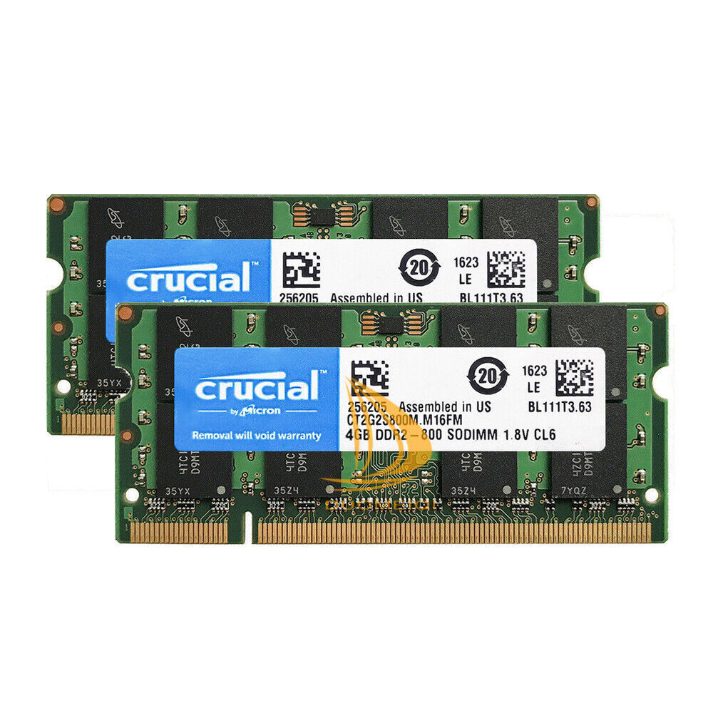 Lot Crucial 8GB 4GB 2GB 2RX8 PC2-6400 DDR2-800MHz 1.8V SODIMM RAM Laptop Memory*