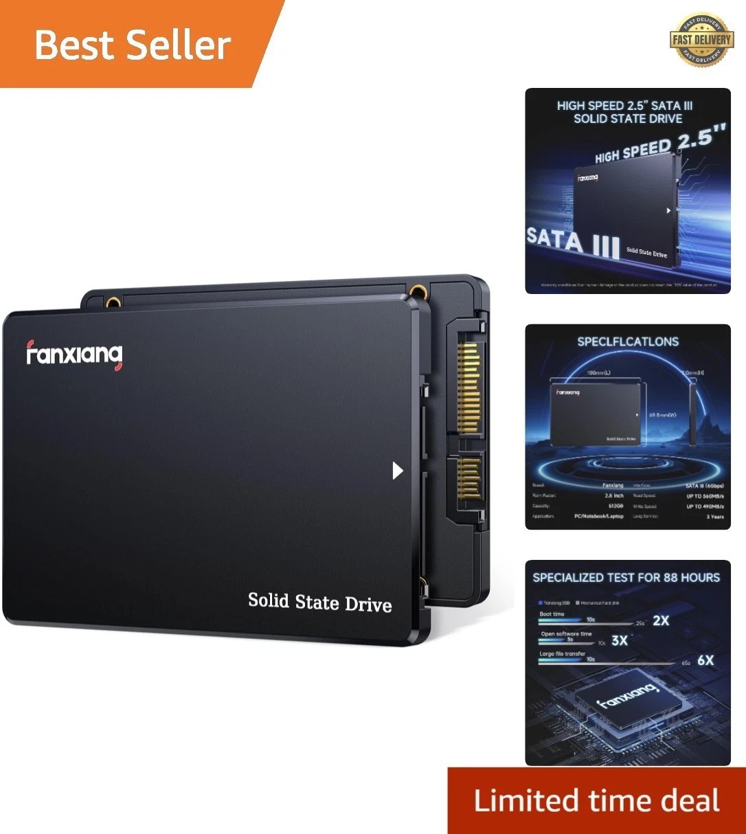 512GB SATA III 2.5” SSD – Lightning Fast 560 MB/s Read Speed – Shock Resistant