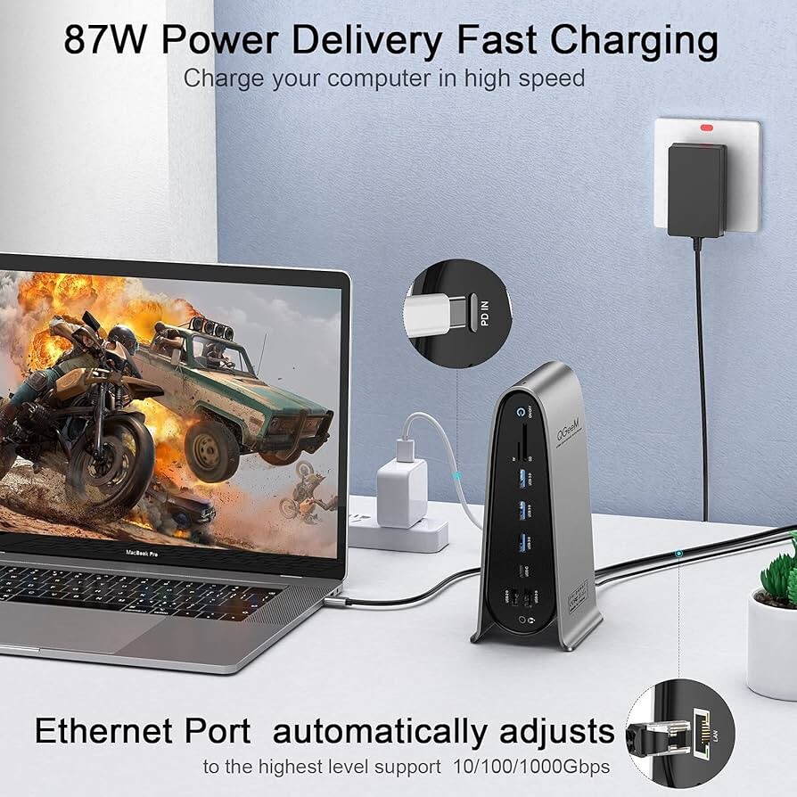 QGeem 17-in-1 USB 3.0 Universal Laptop Docking Station Dual Monitor Hdmi Openbox