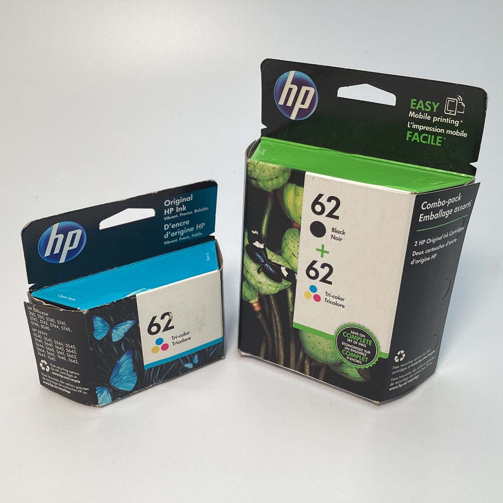 (3 Total) HP 62 Ink Cartridges Black & Tri-Color New Expiration: 2017 & 2022 New