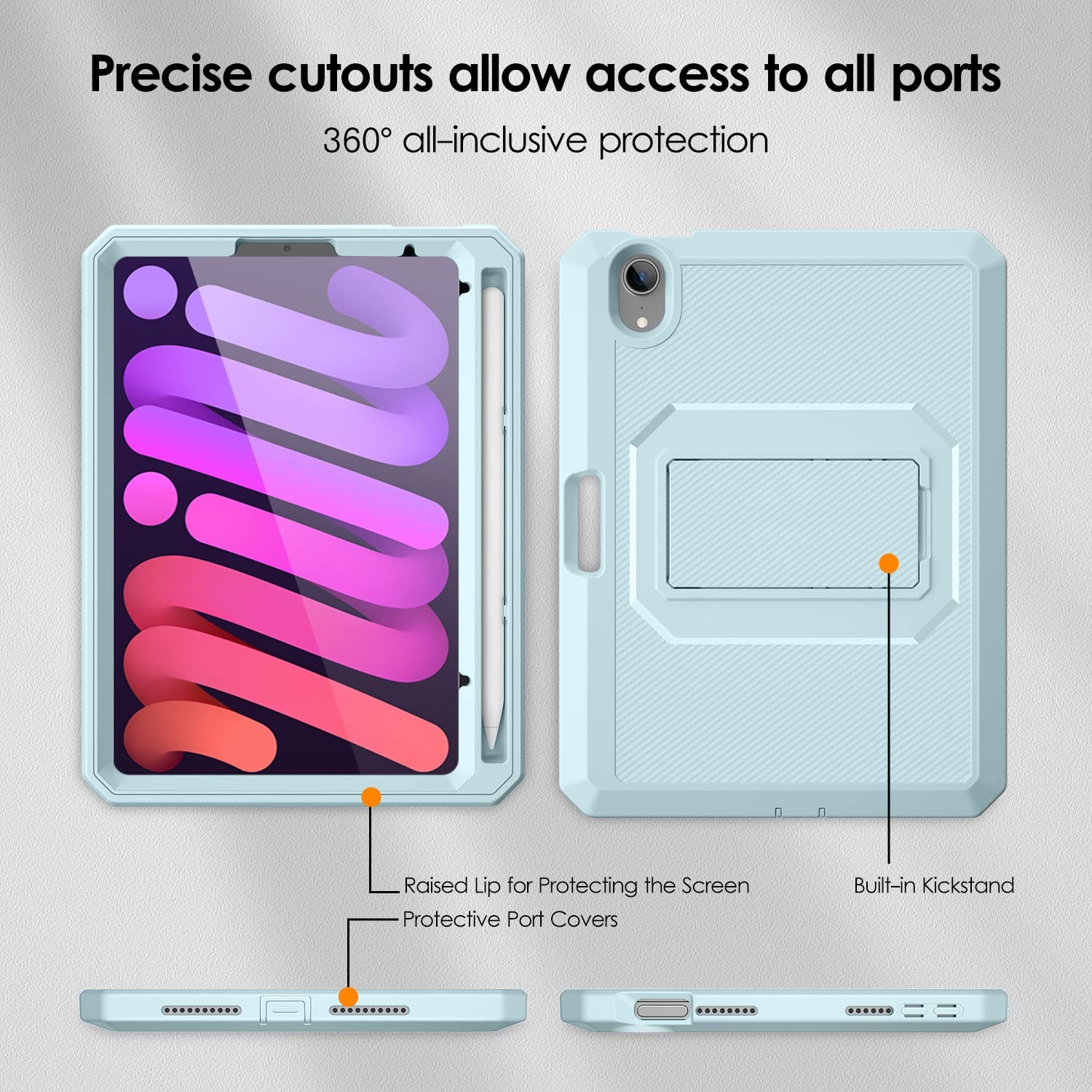 Shockproof Case for iPad mini 7 (A17 Pro) 2024 / iPad mini 6 2021 8.3 Inch, D…