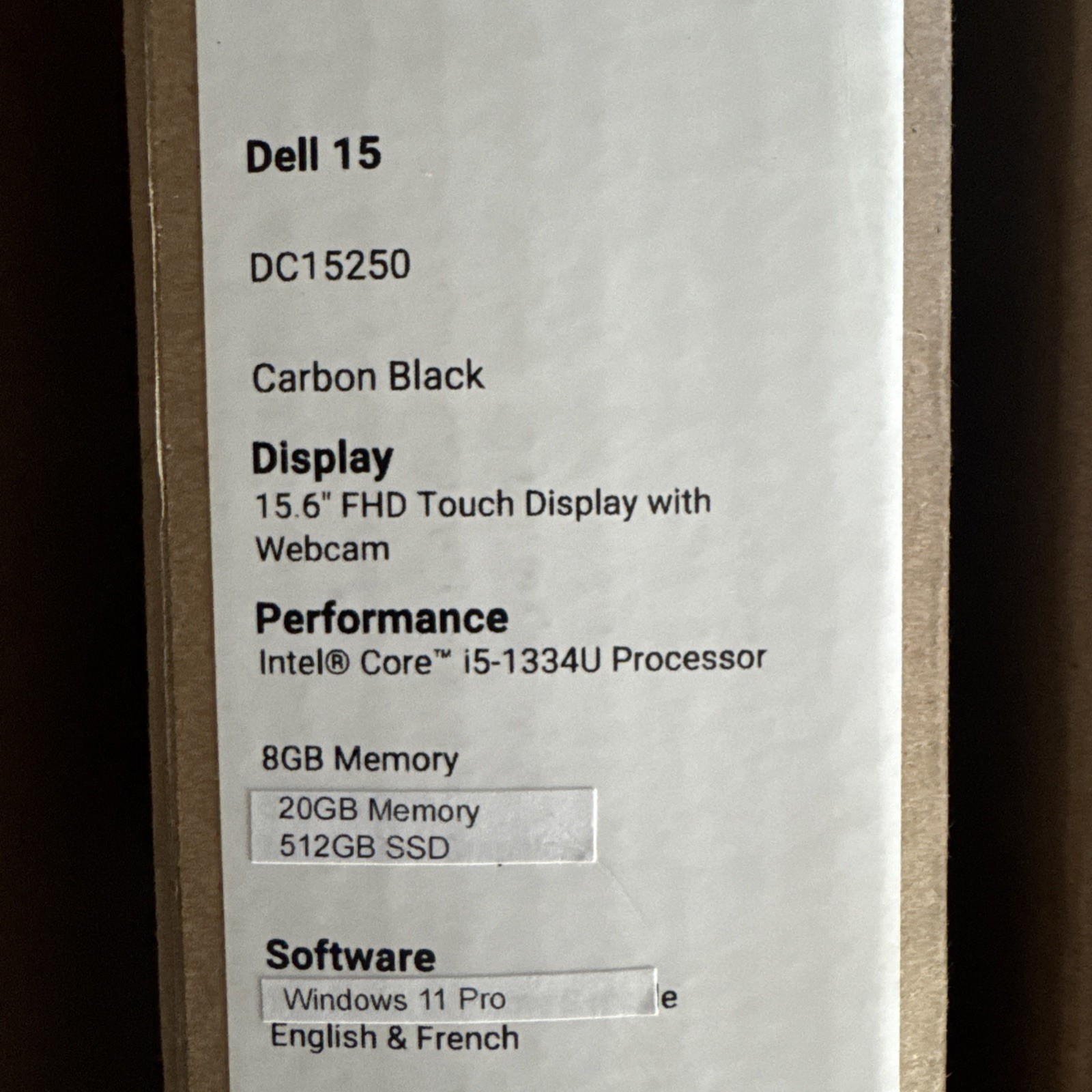 Dell Inspiron 15, 15.6” Touchscreen, Intel i5-1334U, 20GB RAM, 512SSD, WIN11 PRO