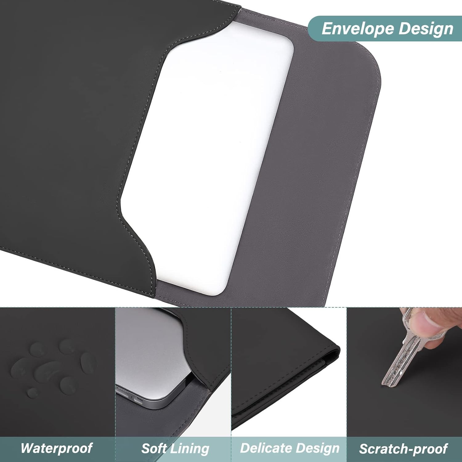 Black Faux Suede Laptop Sleeve for 13.3-Inch MacBook Neo 13
