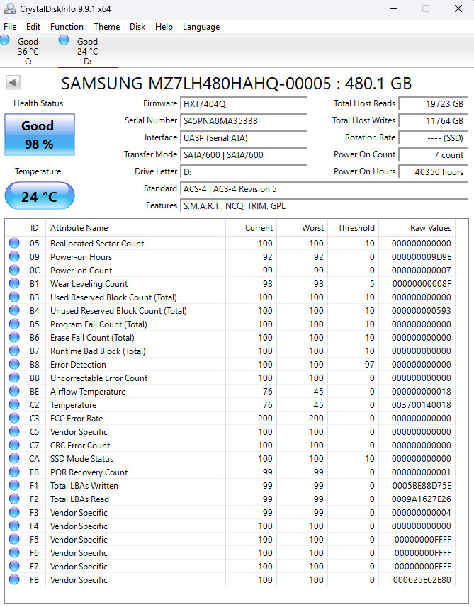 SAMSUNG 480GB Enterprise SSD – PM883 2.5″ SATA 6.0Gbps MZ7LH480HAHQ-00005