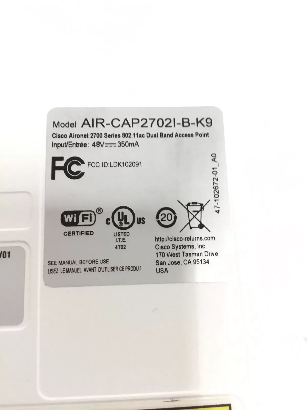 LOT OF 10 Cisco AIR-CAP2702I-B-K9 Wireless Access Point – TESTED WORKING READY !
