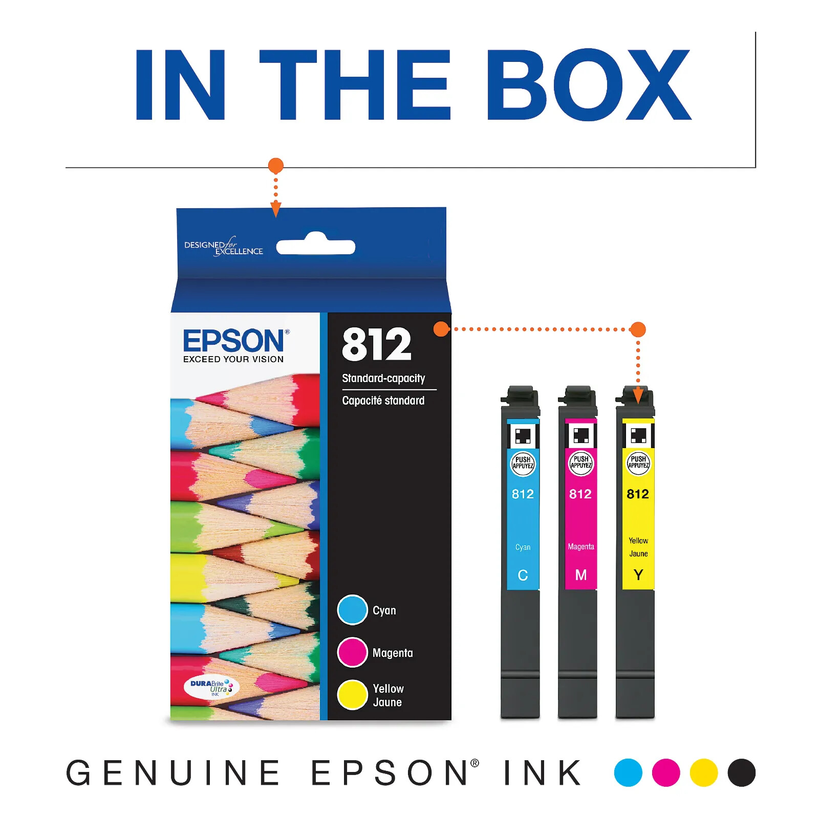 Original Epson 812XL High Yield Black Ink or Tri-color Cartridge EC-C7000, WF