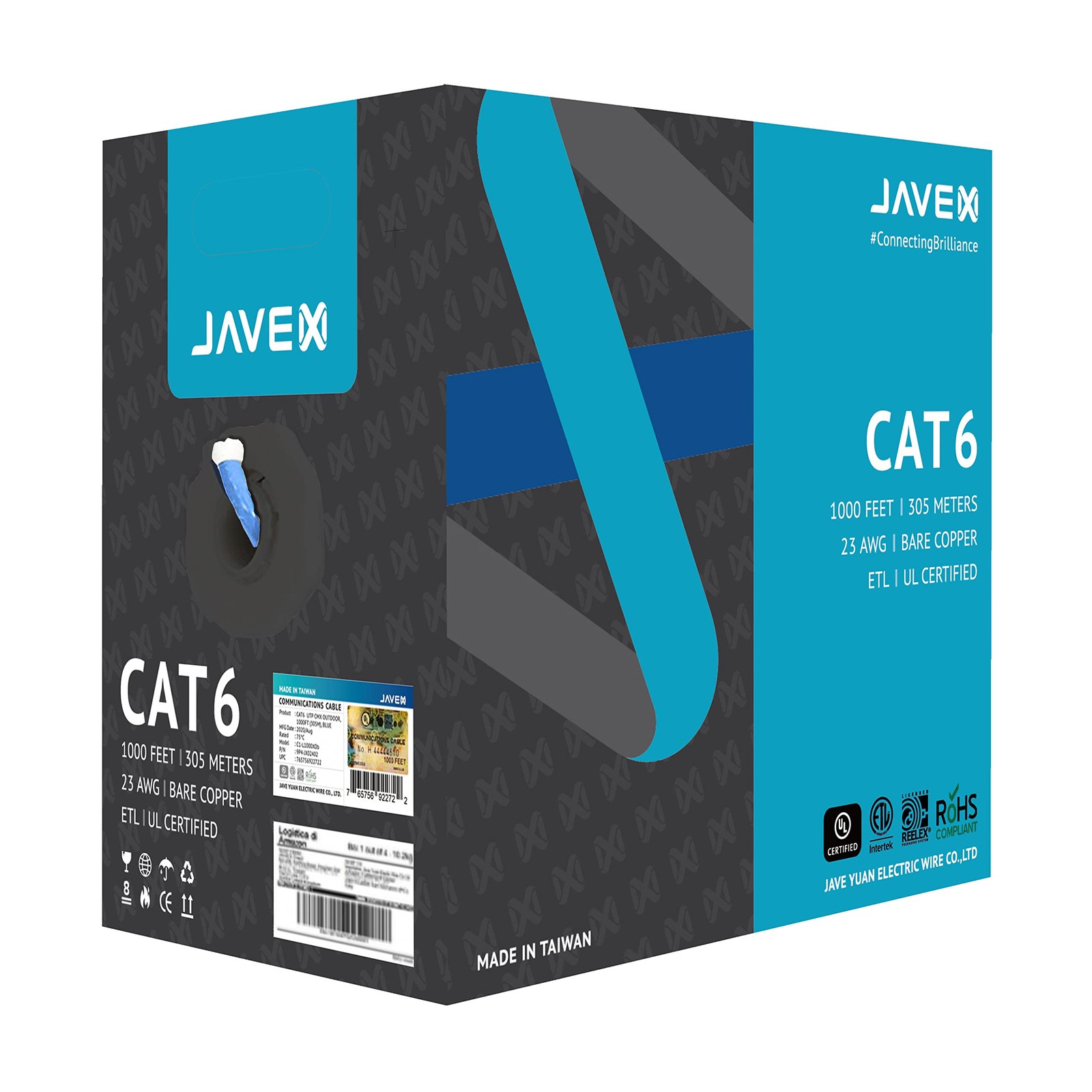 JAVEX CAT 6 Ethernet Cable 1000ft [UL Listed] in-Wall CM Rated 23AWG Solid Ba…