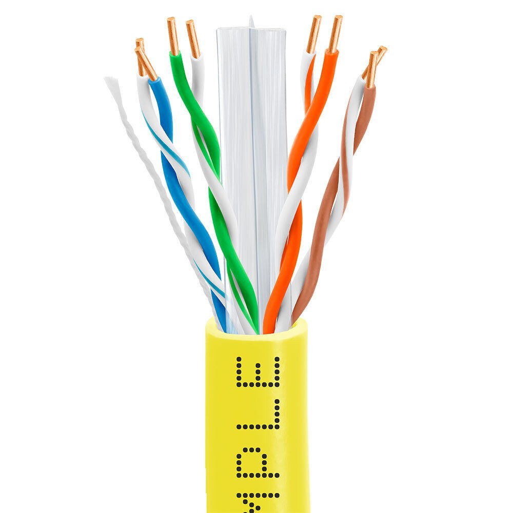 Cat6 Ethernet Cable 1000ft Riser CMR Solid 23AWG UTP 550MHz Pull Box Yellow