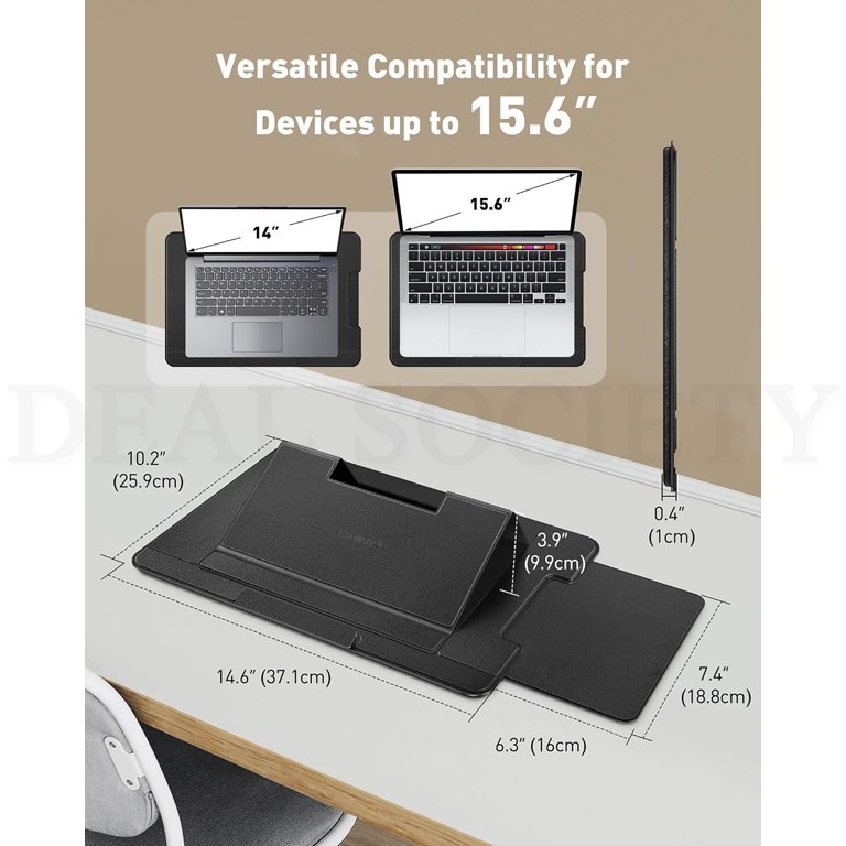 AboveTEK Adjustable Laptop Lap Desk 3 Ergonomic Angles PU Leather Black