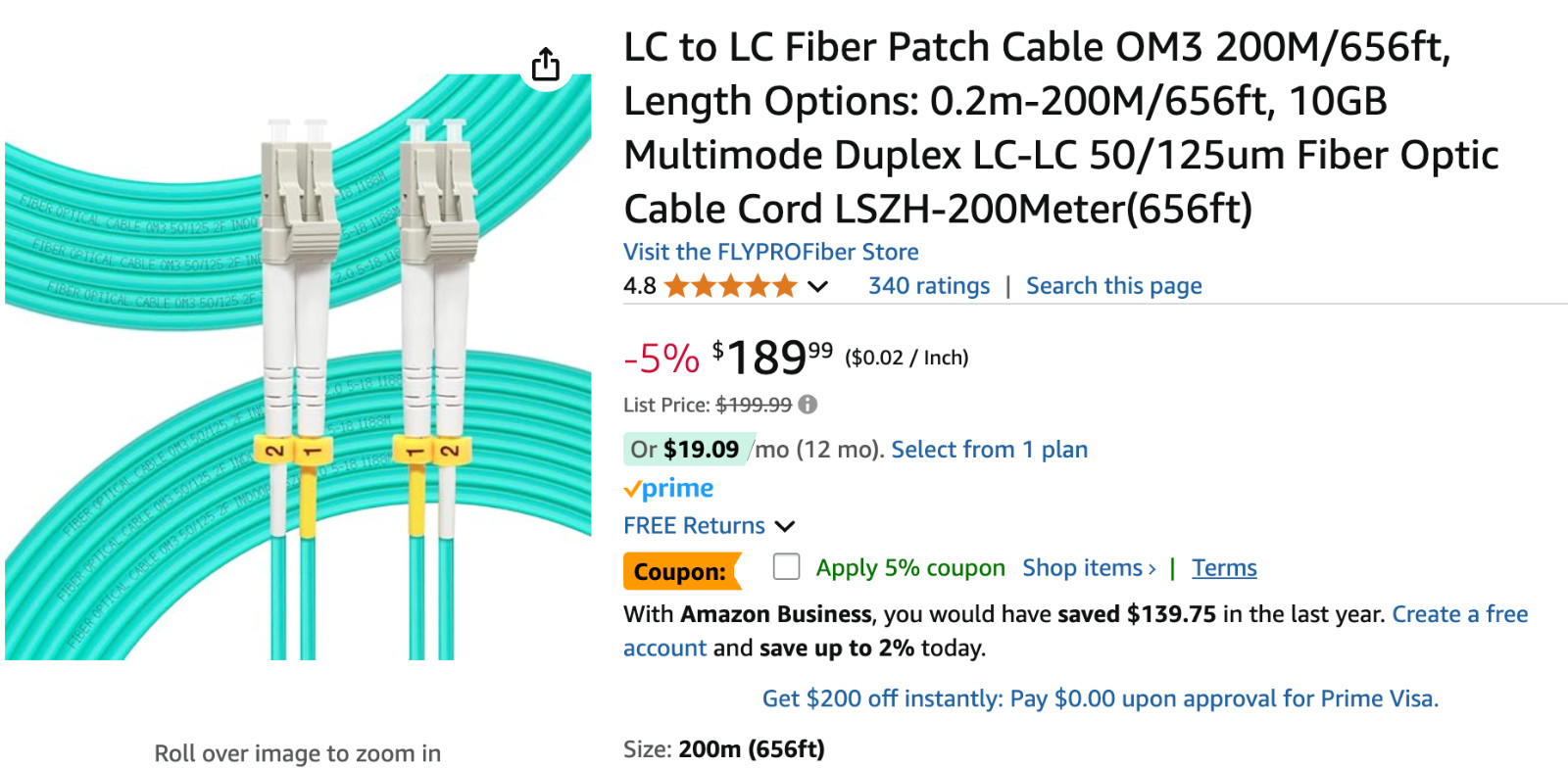 200M/656f – LC to LC Fiber Patch Cable OM3 0.2m-200M/656ft, 10GB