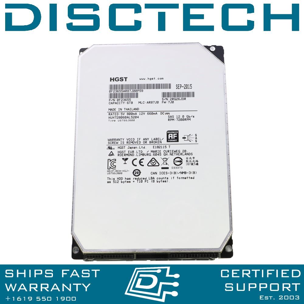 Hitachi Ultrastar He8 0F23655 / HUH728060AL5204 6TB 12Gbps Enterprise SAS HDD