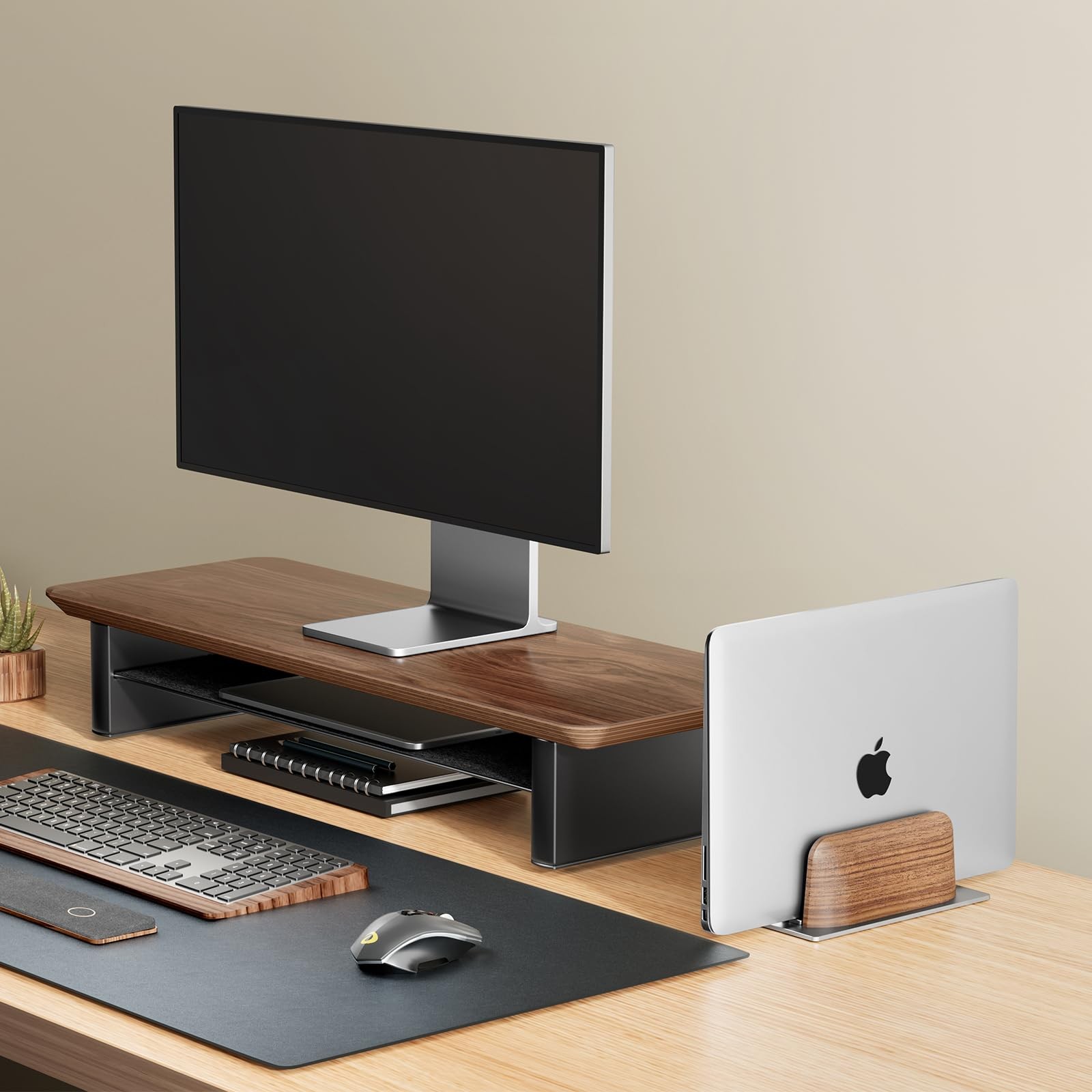 Vertical Laptop Stand, Black Walnut Wood, Desk Holder, Dock, MacBook, Pro