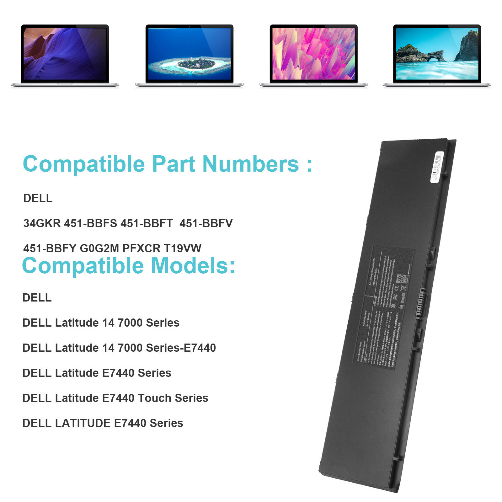For Dell Latitude E7440 E7450 E7420 34GKR PFXCR 3RNFD V8XN3 5K1G Battery 7.4V