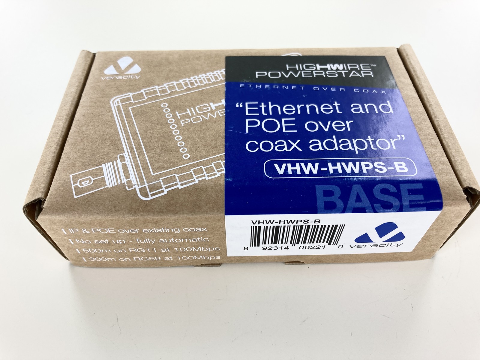 Veracity VHW-HWPS-B Highwire Powerstar Ethernet & POE Over Coax Adapter BASE