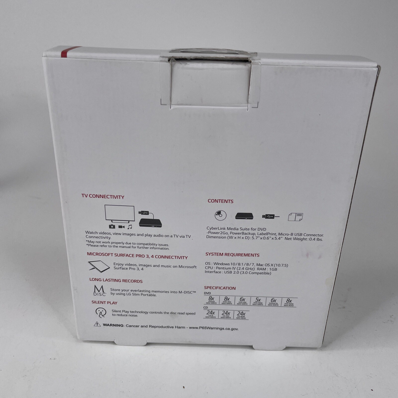 LG Ultra Slim Portable USB External Writer Drive PC Mac Compatible SP80NB80