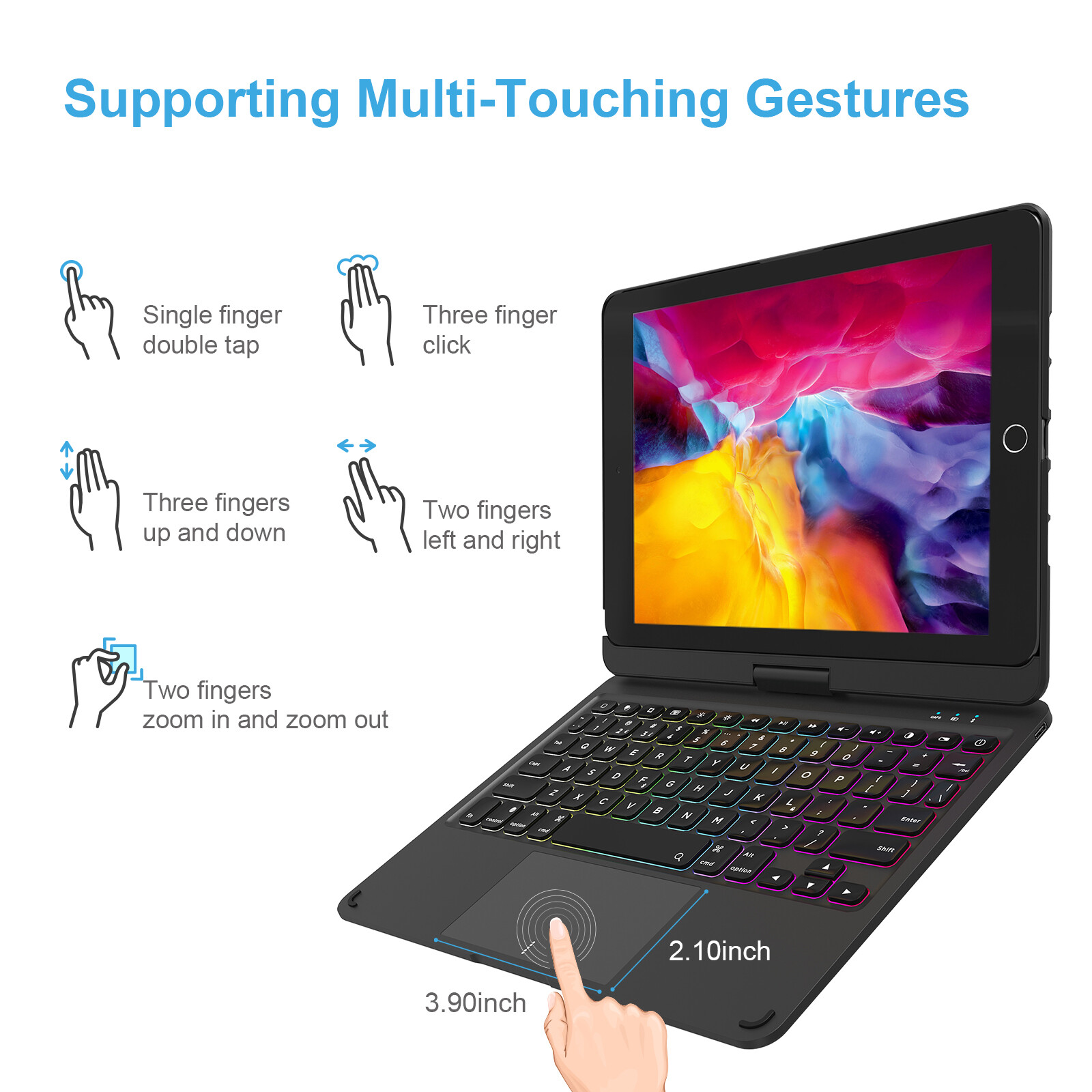 iPad Keyboard Case for iPad 10.2/10.5″ Touchpad 7 Color Backlight 360° Rotatable