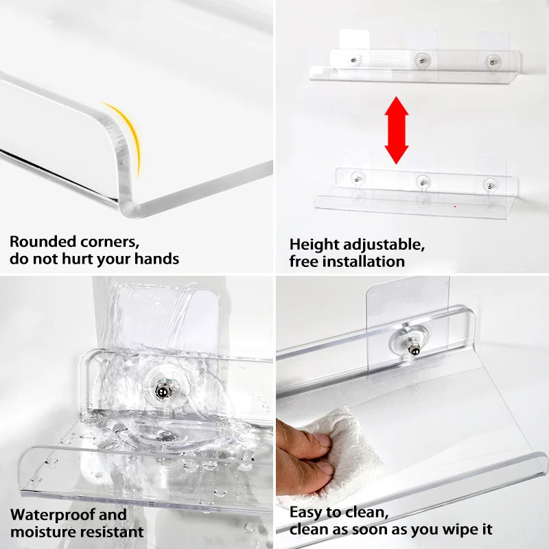 Self Adhesive Storage Shelf Wall-mounted Storage Rack Removable Bathroom Shower