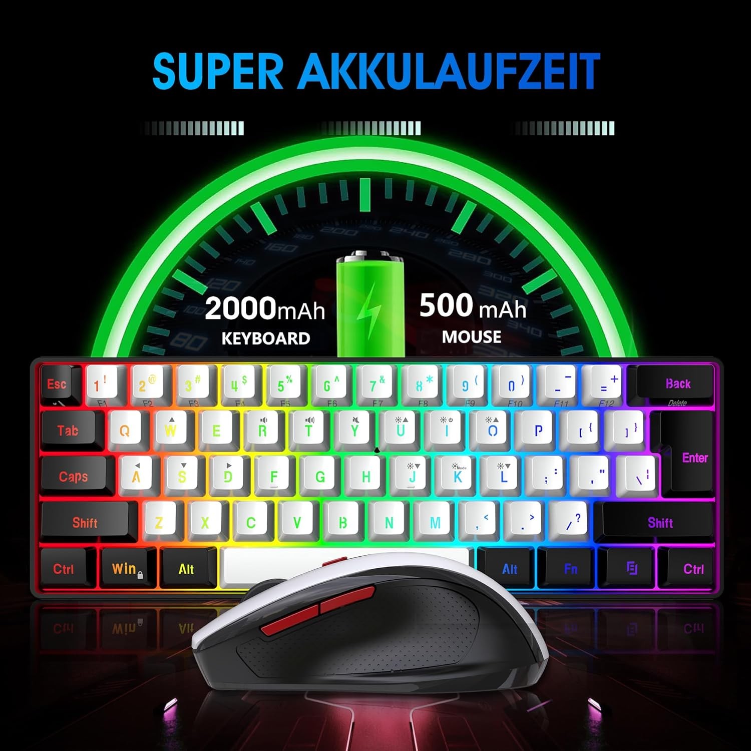 Snpurdiri 2.4G Wireless Mini 60% Gaming Keyboard & Mouse Combo RGB Backlit