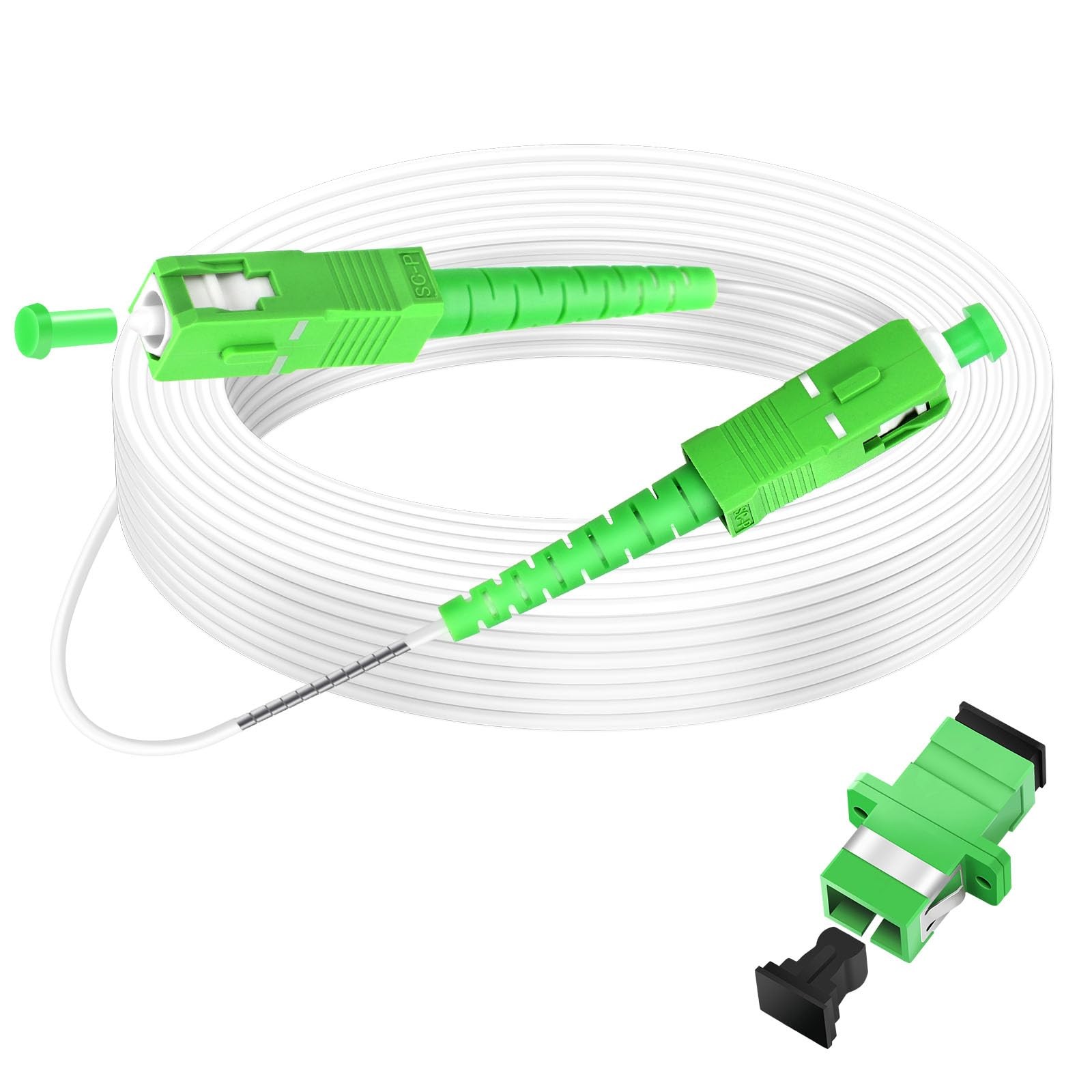 10m 32ft Armored Fiber Optic Cable SC to SC APC Single Mode OS1/OS2 White