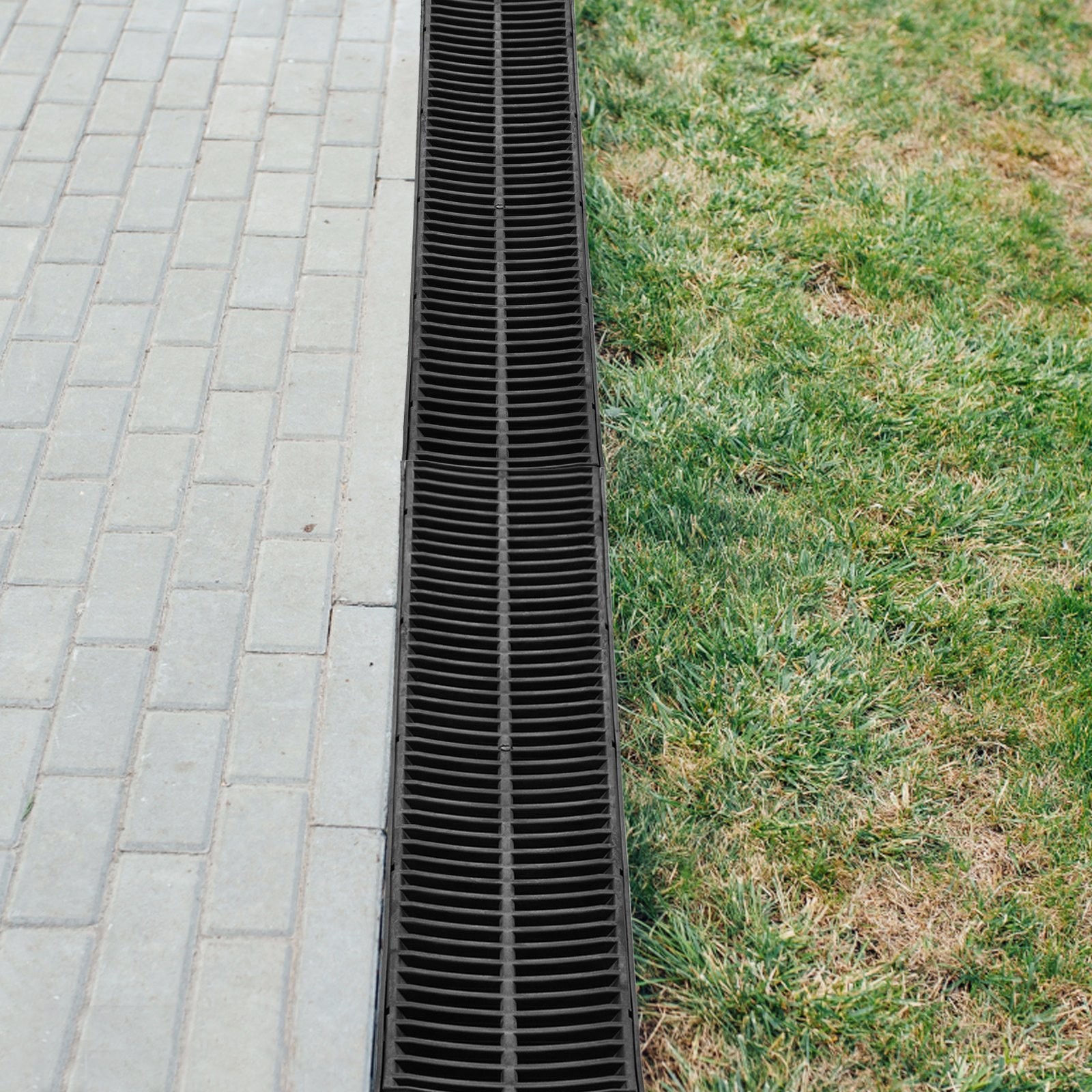 Trench Drain System, Channel Drain with Plastic Grate, 5.9×7.5-Inch HDPE Drainag