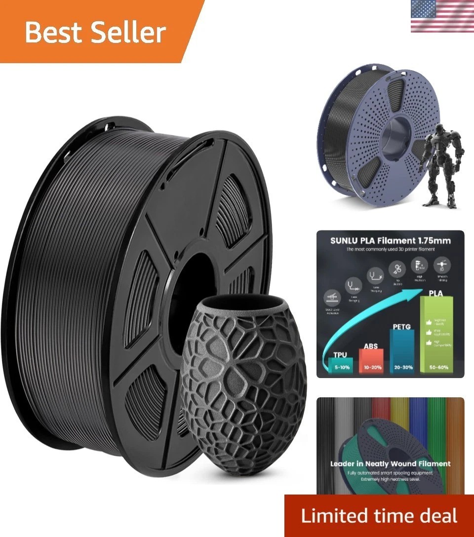 Neatly Wound Black PLA 3D Printer Filament 1.75mm – Perfect for All FDM Printers