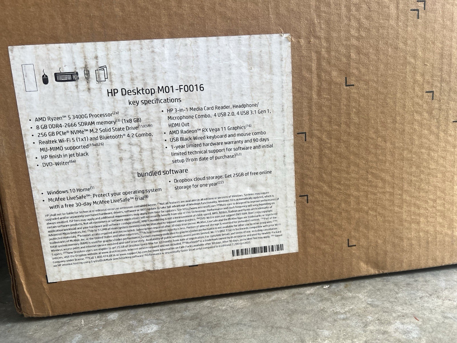 HP M01-F0016 AMD Ryzen 5 3400G Desktop Computer 250GB, 16GB RAM