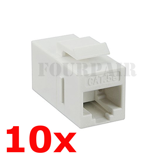 10 Pack – CAT5e Inline Coupler Keystone RJ45 Female Snap-In Jack Insert – White