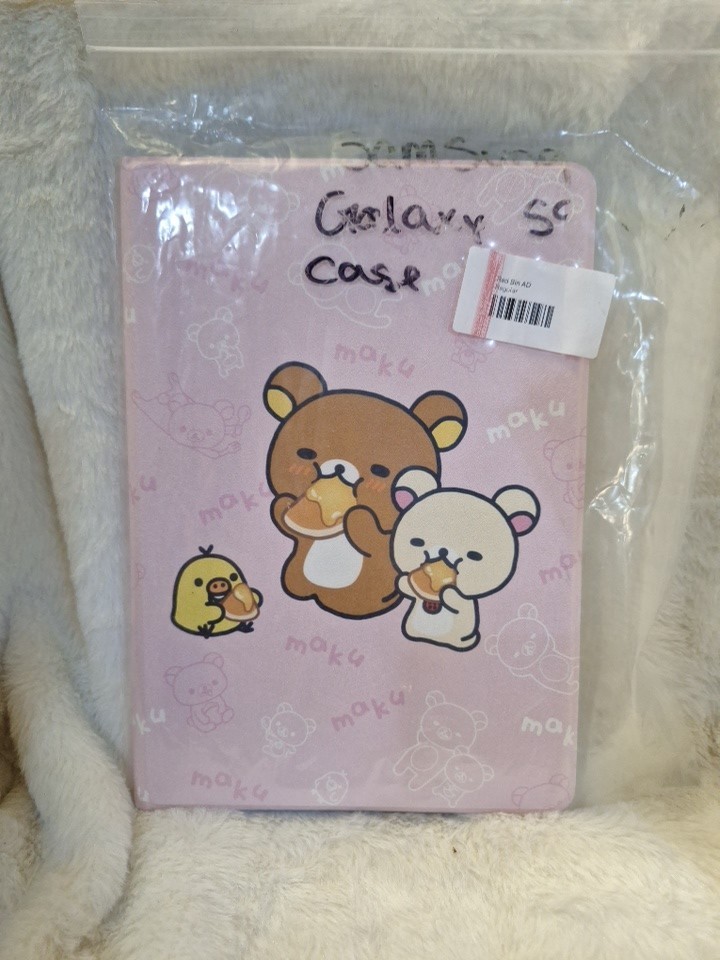 Pink Synthetic Leather Folding Folio Tablet Case Stand Rilakkuma Cartoon Bear