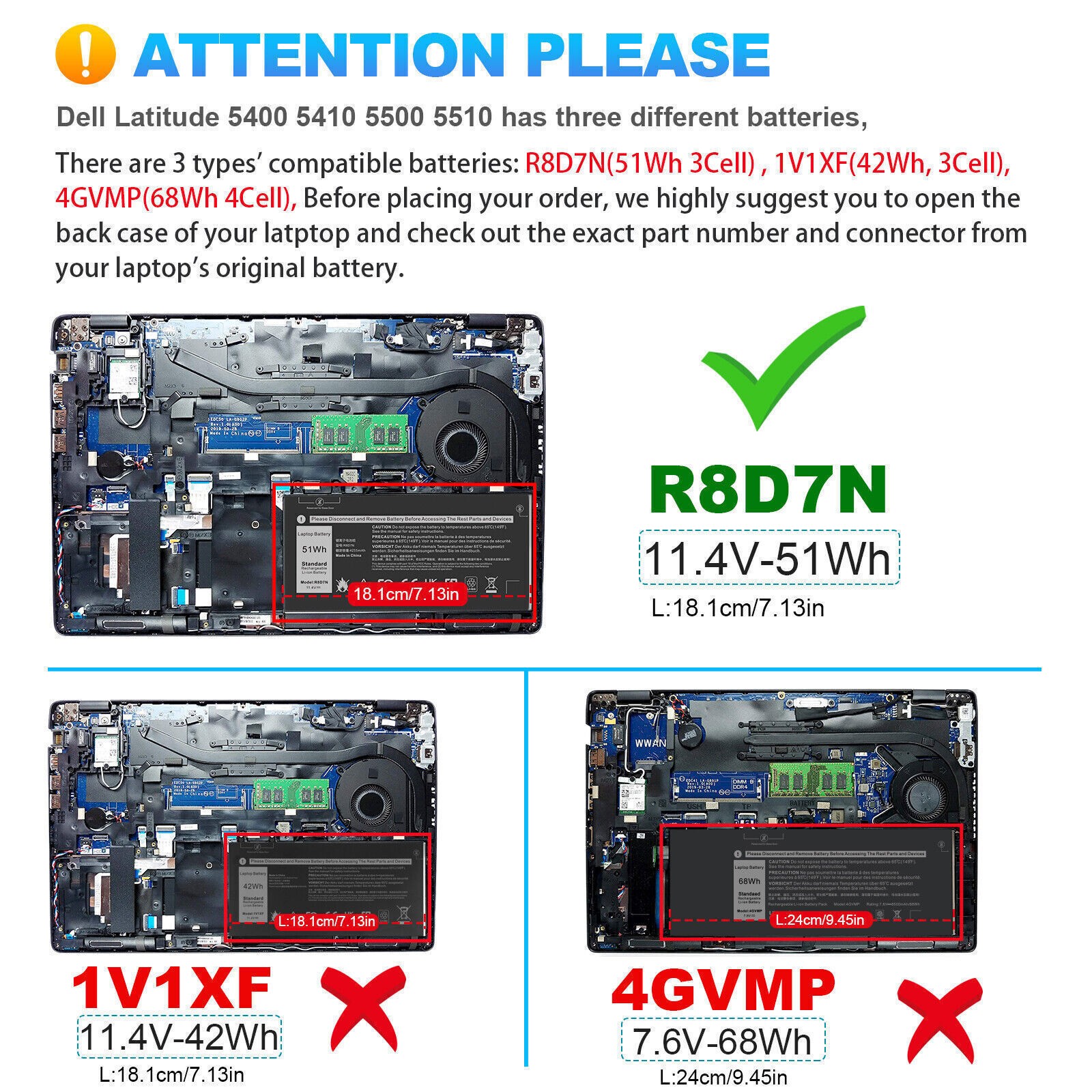 LOT R8D7N Battery For Dell Precision 3540 3550 Latitude 5400 5500 5510 5410 51Wh
