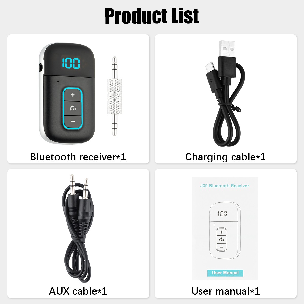 Bluetooth 5.3 Receiver Wireless Audio HiFi Music Adapter 3.5mm Jack AUX 1 To 2