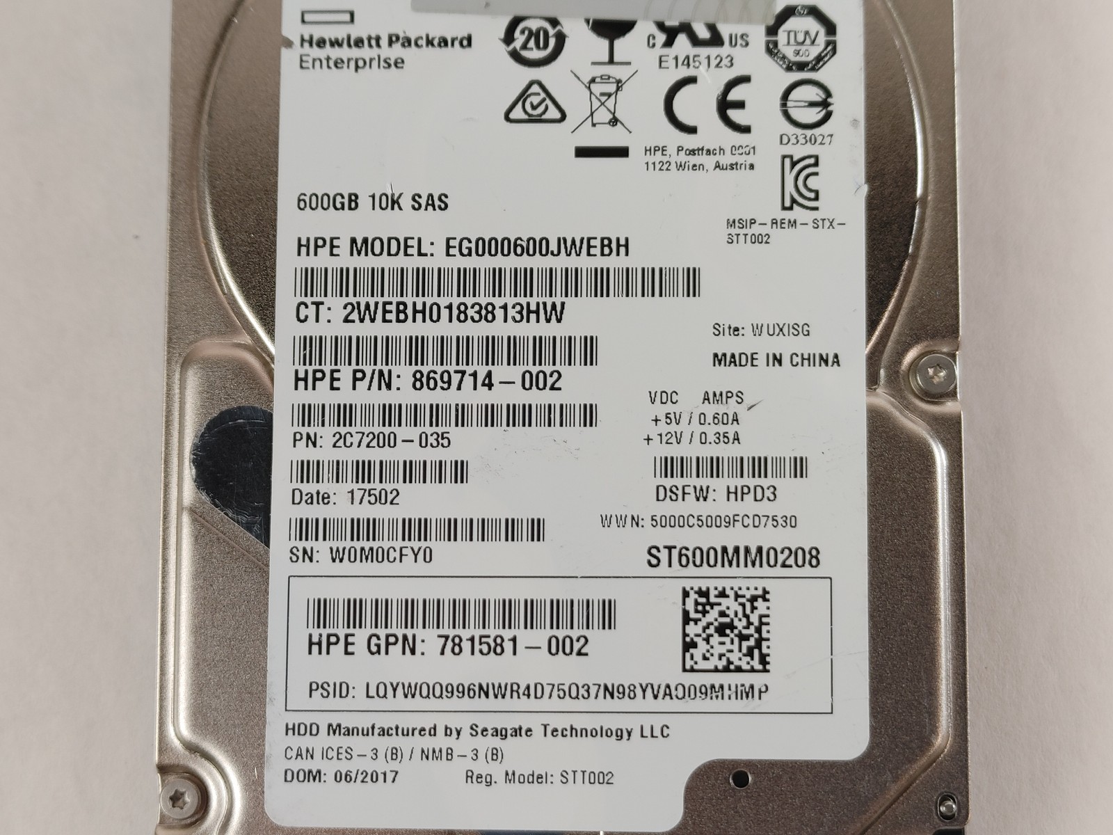 Lot of 2 Seagate HP ST600MM0208 600 GB SAS 3 2.5 in 10K Enterprise Hard Drive