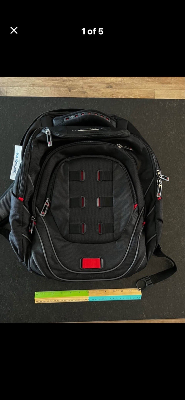 Samsonite 17in Laptop Backpack Black/Red/Gray Solid Padded back