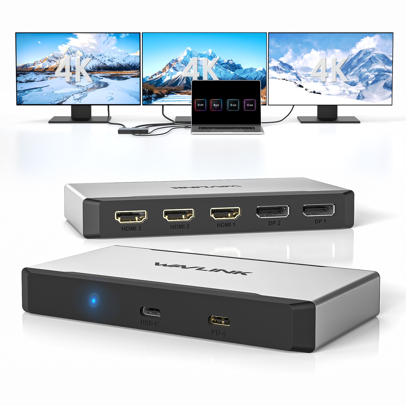 WAVLINK Universal Triple 4K@60Hz Display Dock 3x HDMI 2x DP up to 95W Charging