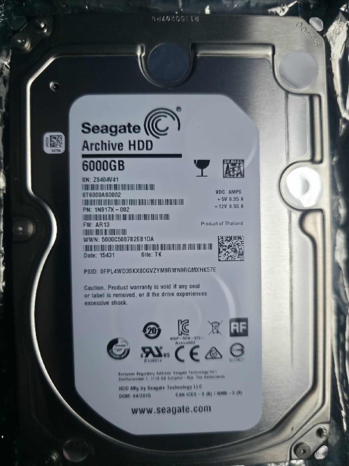 Seagate Archive HDD 6TB 3.5″ Internal Hard Drive Silver ST6000AS0002