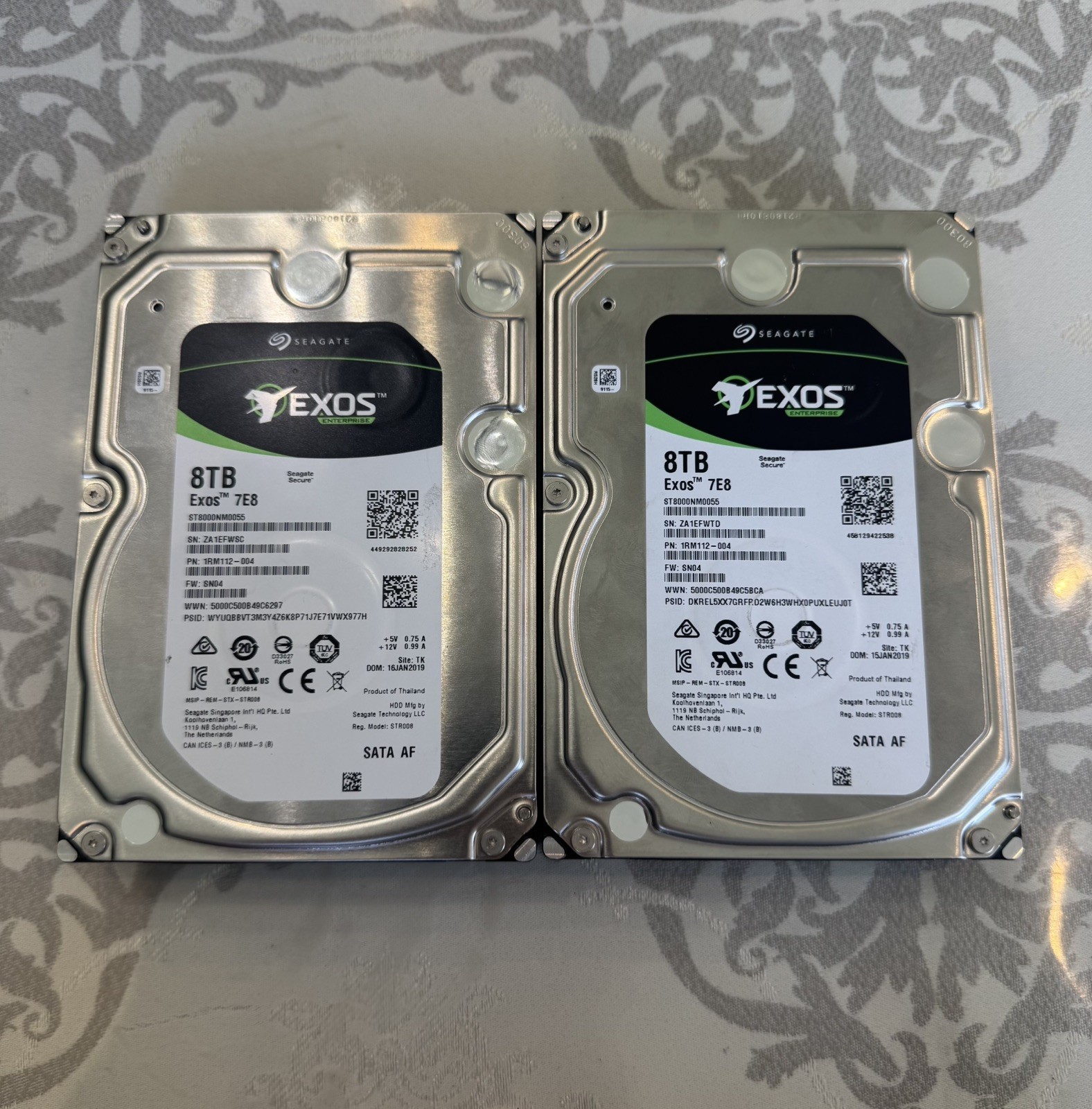 Lot of 2 Seagate Exos 7E8 8TB Enterprise HDD ST8000NM0055 SATA 16TB READ!!