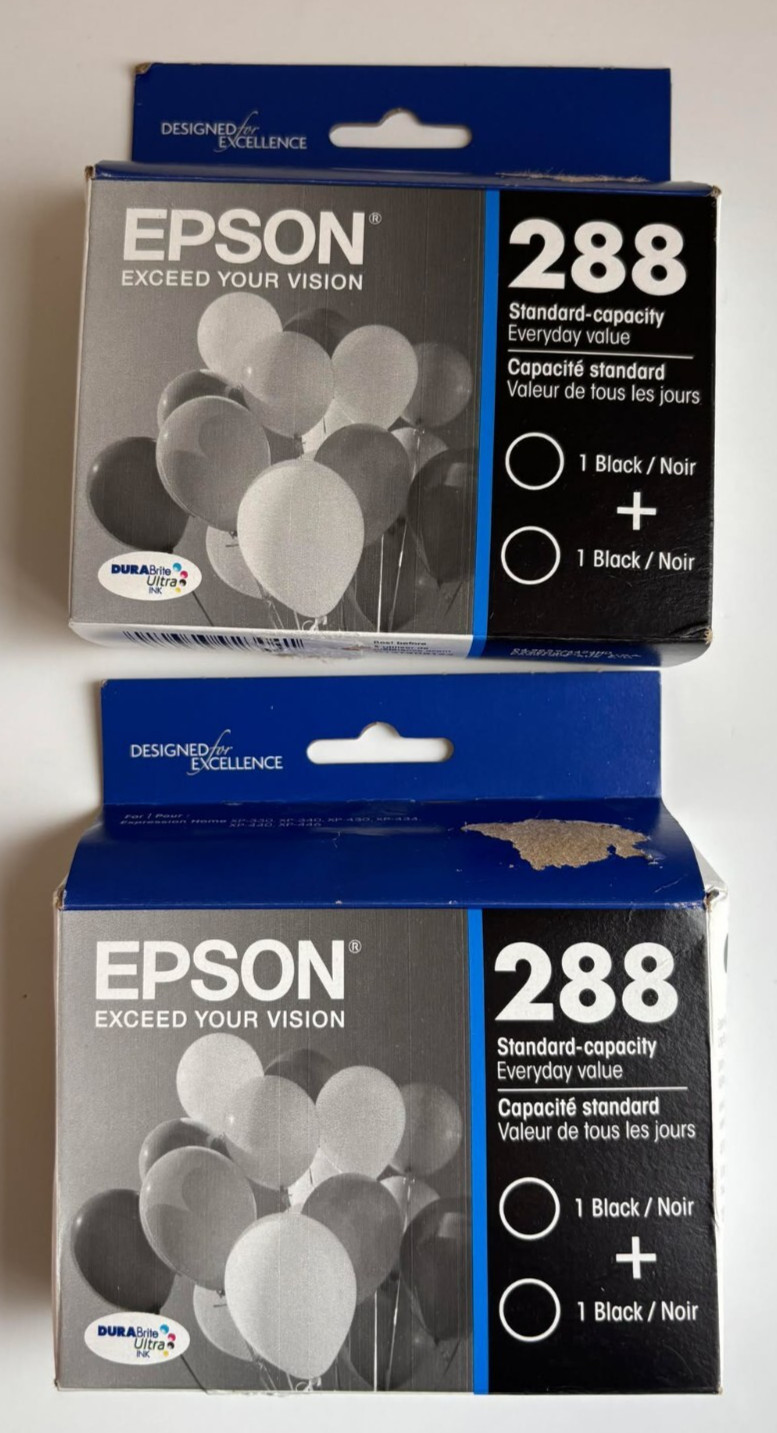 Epson 288 Black Printer Refill Ink Cartridge Duo Packs EXP 04/2027 Lot of 2