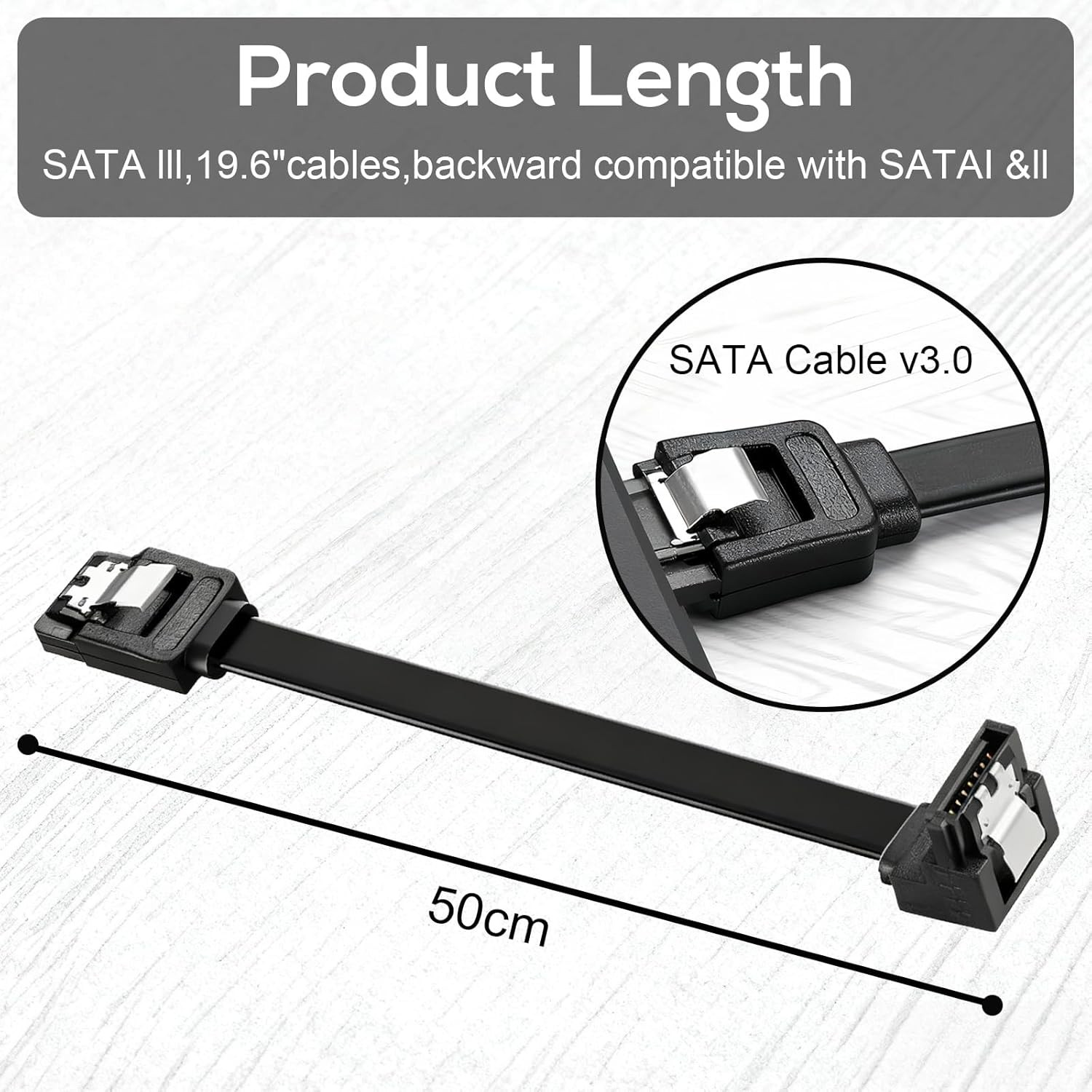 SATA III Cable 6Gbps 90 Degree Right Angle Locking Latch 8 Inches for HDD Lot
