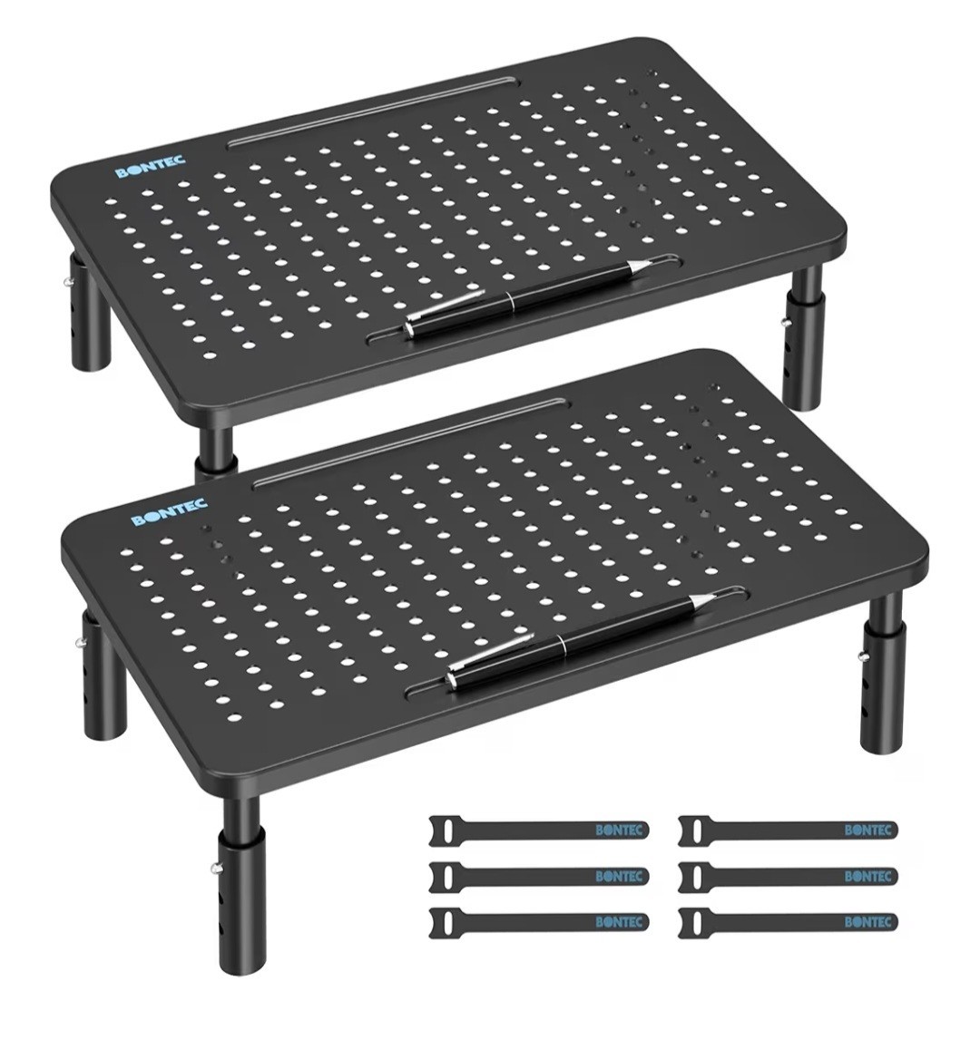 BONTEC Adjustable Metal Laptop Stand, Black, 14.5×9.1in, Cable Management, Pen …