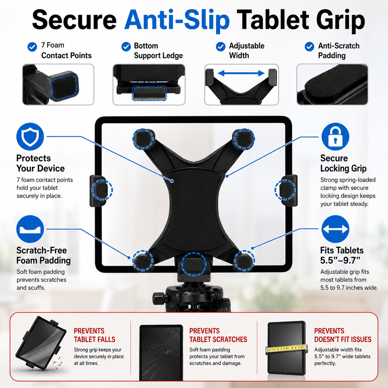 57″ Heavy Duty Universal Floor Tablet Tripod Stand Adjust for iPad Pro 4.7-11″