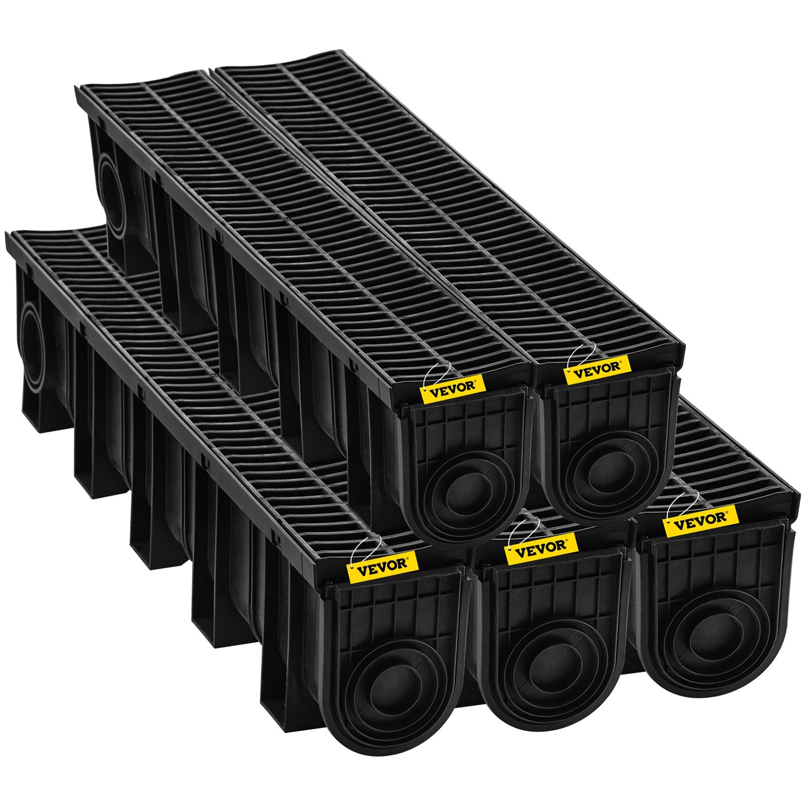 Trench Drain System, Channel Drain with Plastic Grate, 5.9×7.5-Inch HDPE Drainag