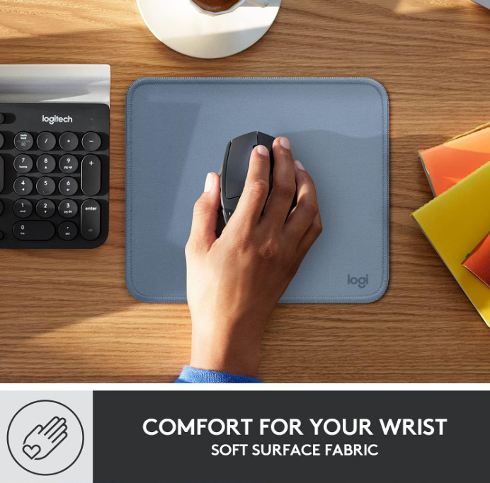 Logitech Mouse Pad – Studio Series, Computer Mouse Mat with Anti-Slip Blue Grey