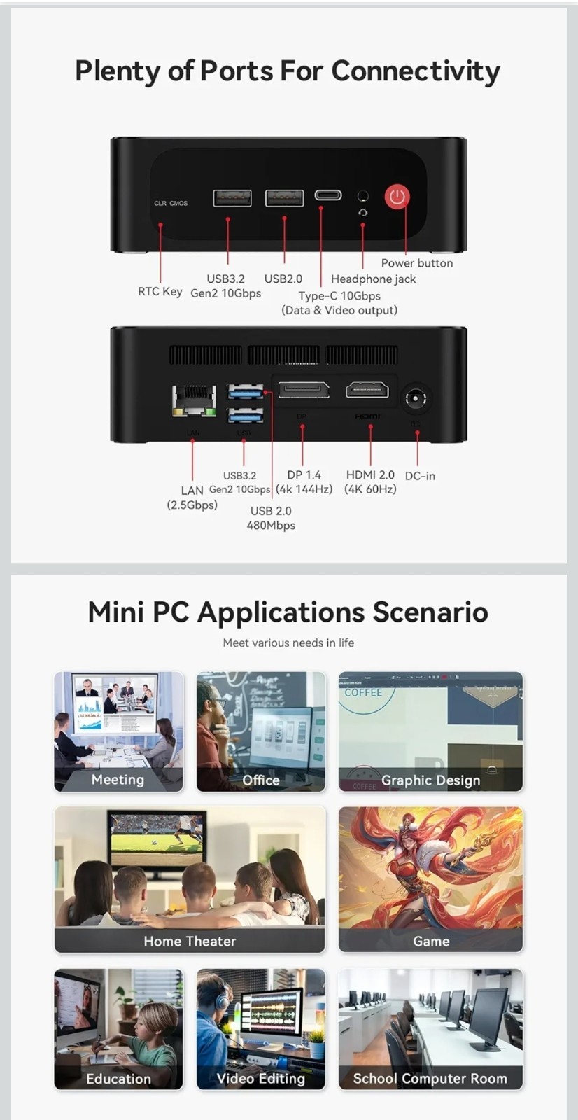 Beelink SEI Mini PC, AMD Ryzen 6800u (up to 4.75GHz), 24GB LPDDR5 500GB PCIe