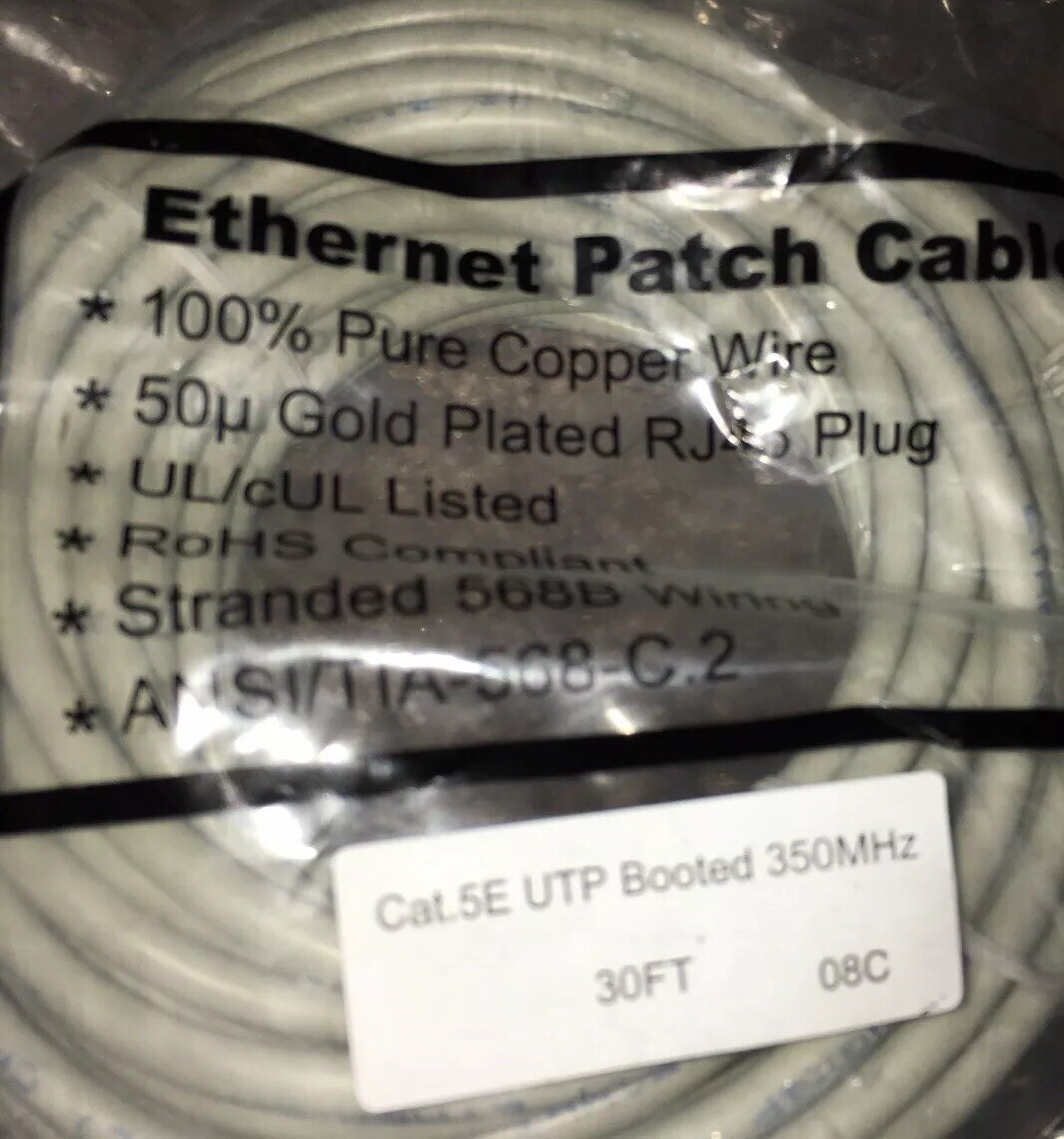 Cat5e Ethernet Patch Cable RJ45 Stranded 350Mhz UTP Copper Wire 30ft Gray