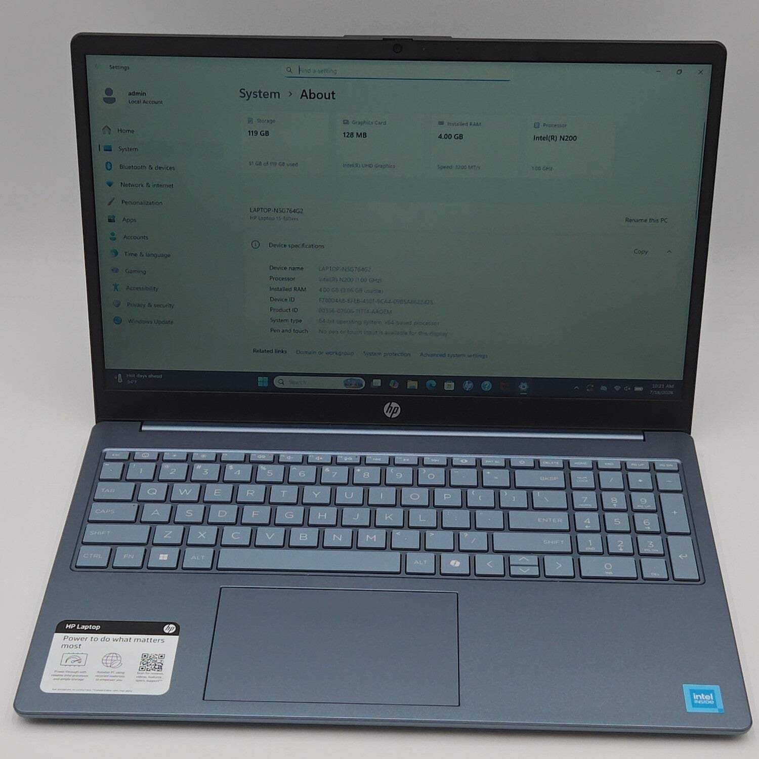 HP Laptop 15-FD0082WM 15.6″ N200 1.0GHz 4GB RAM 128GB SSD